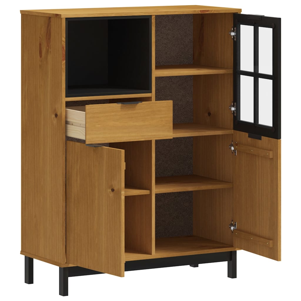 vidaXL Highboard mit Glastür FLAM 92x40x122,5 cm Massivholz Kiefer