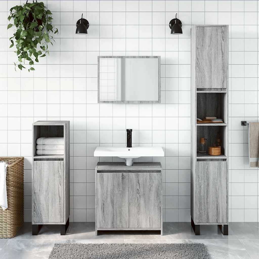 vidaXL 2-tlg. Badmöbel-Set Grau Sonoma Holzwerkstoff