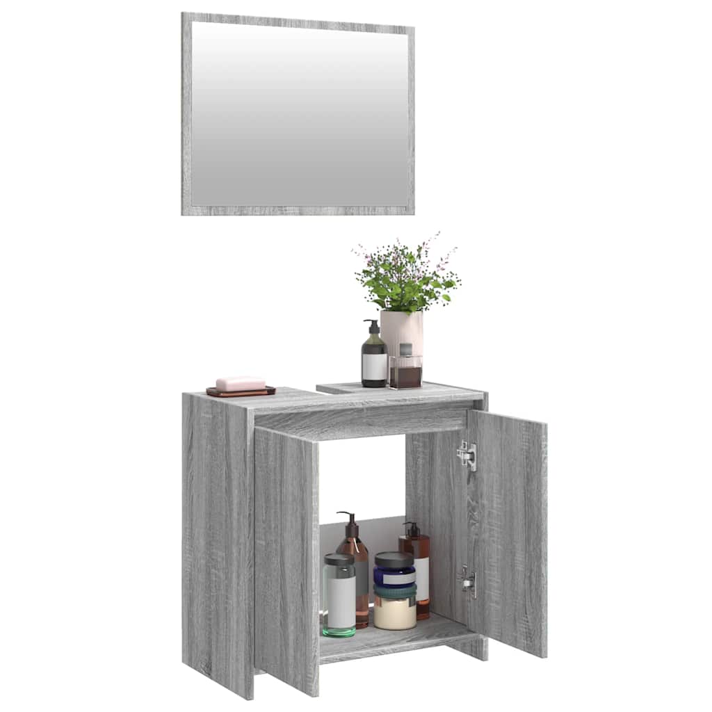vidaXL 2-tlg. Badmöbel-Set Grau Sonoma Holzwerkstoff