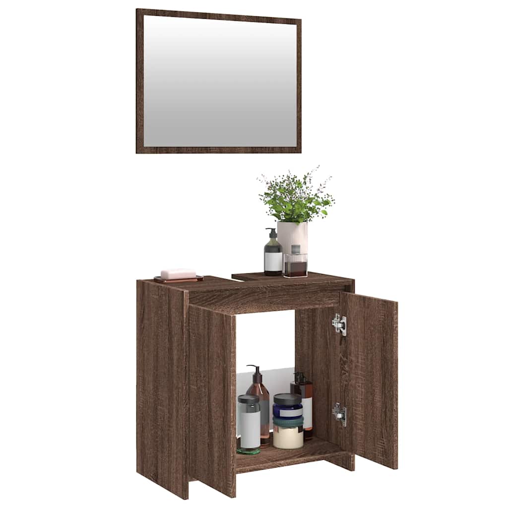 vidaXL 2-tlg. Badmöbel-Set Braun Eichen-Optik Holzwerkstoff