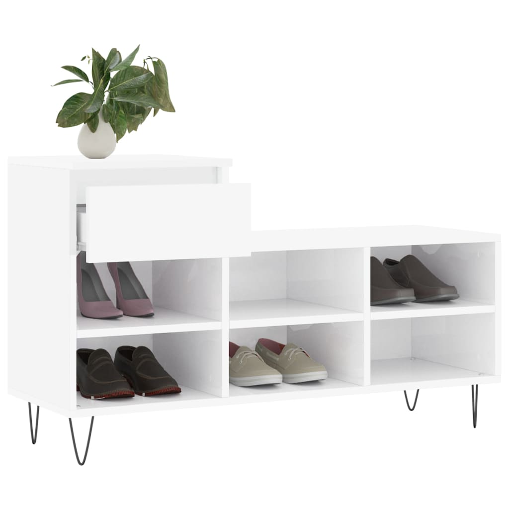vidaXL Schuhregal Hochglanz-Weiß 102x36x60 cm Holzwerkstoff