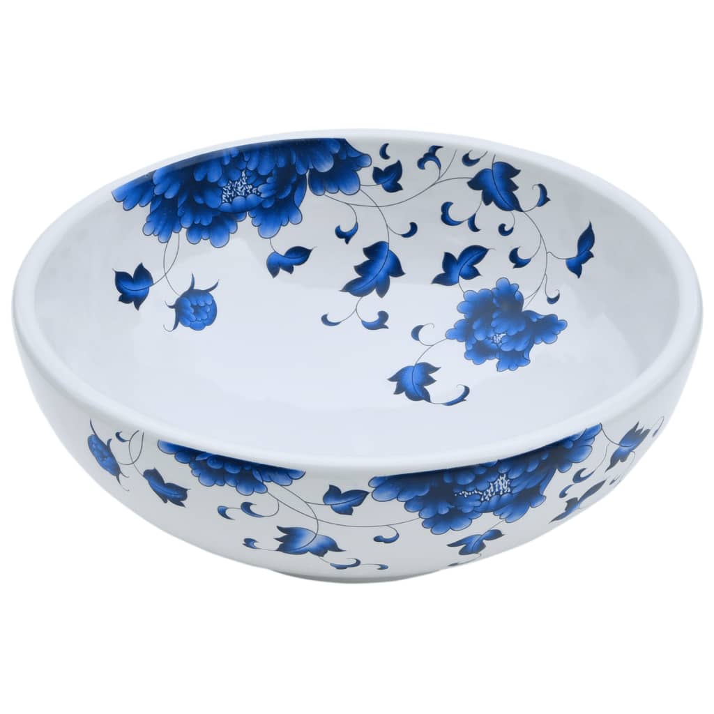 vidaXL Aufsatzwaschbecken Weiß und Blau Rund Ø41x14 cm Keramik