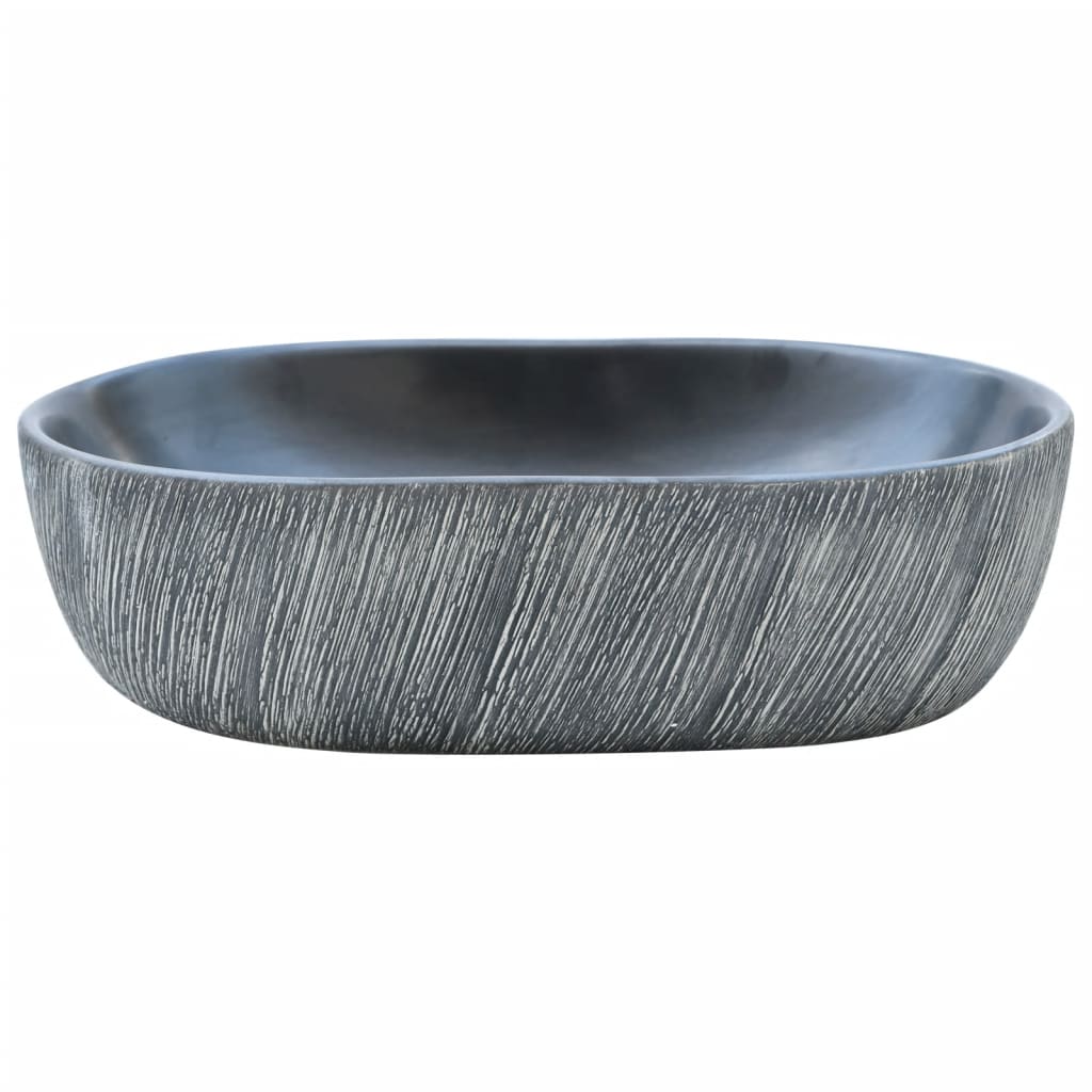 vidaXL Aufsatzwaschbecken Schwarz und Grau Oval 47x33x13 cm Keramik
