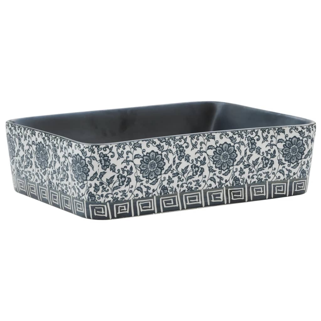 vidaXL Aufsatzwaschbecken Schwarz Blau Rechteckig 46x35,5x13cm Keramik