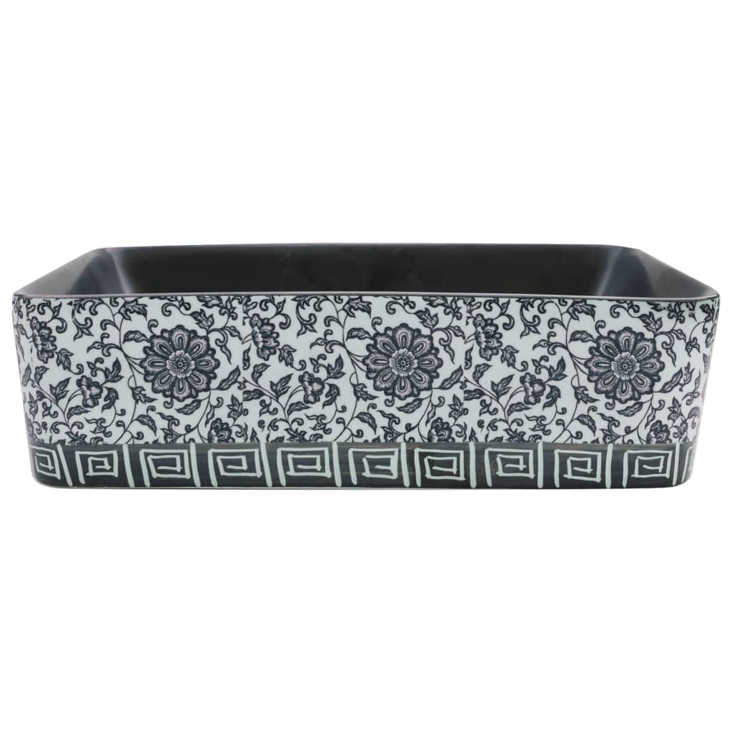 vidaXL Aufsatzwaschbecken Schwarz Blau Rechteckig 46x35,5x13cm Keramik