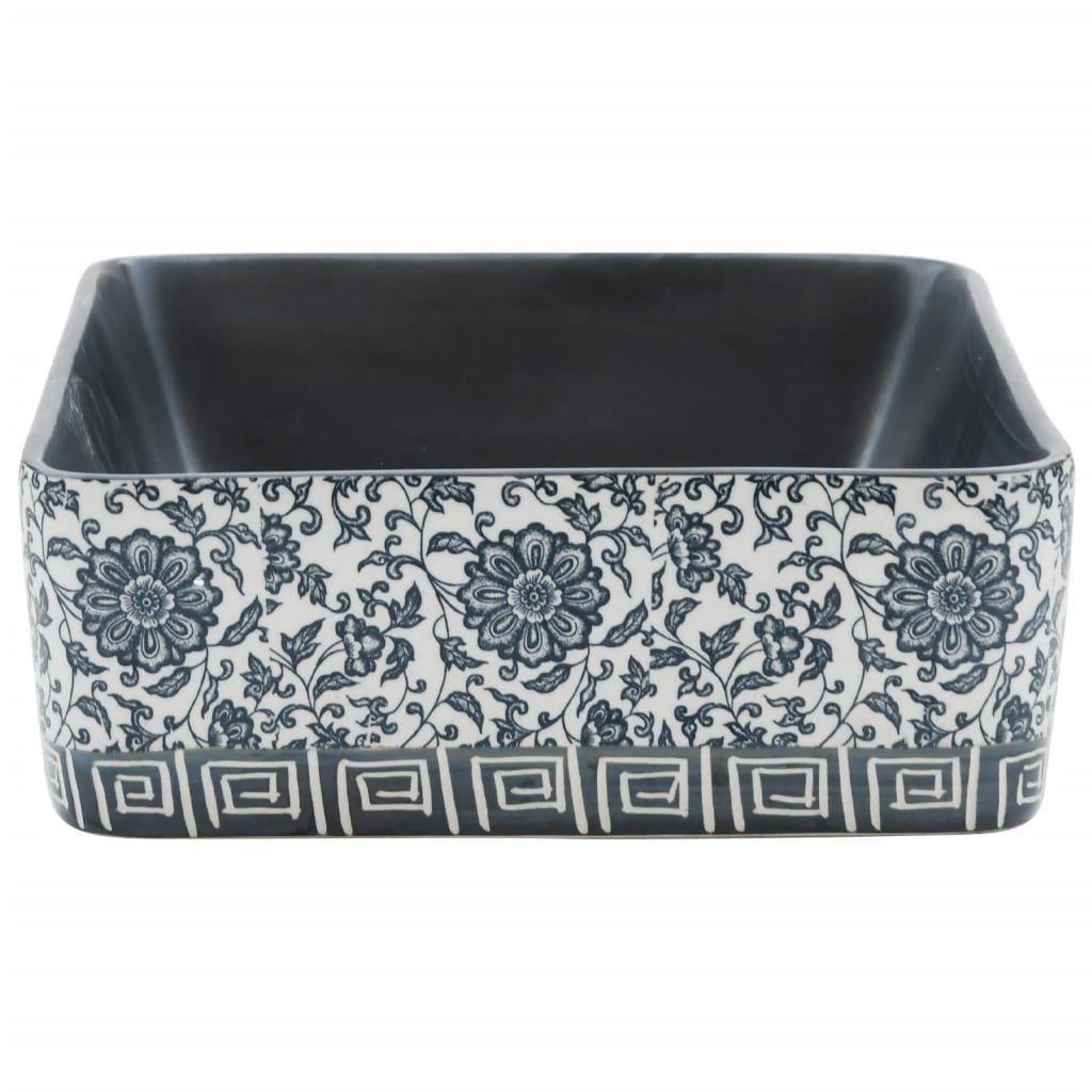 vidaXL Aufsatzwaschbecken Schwarz Blau Rechteckig 46x35,5x13cm Keramik