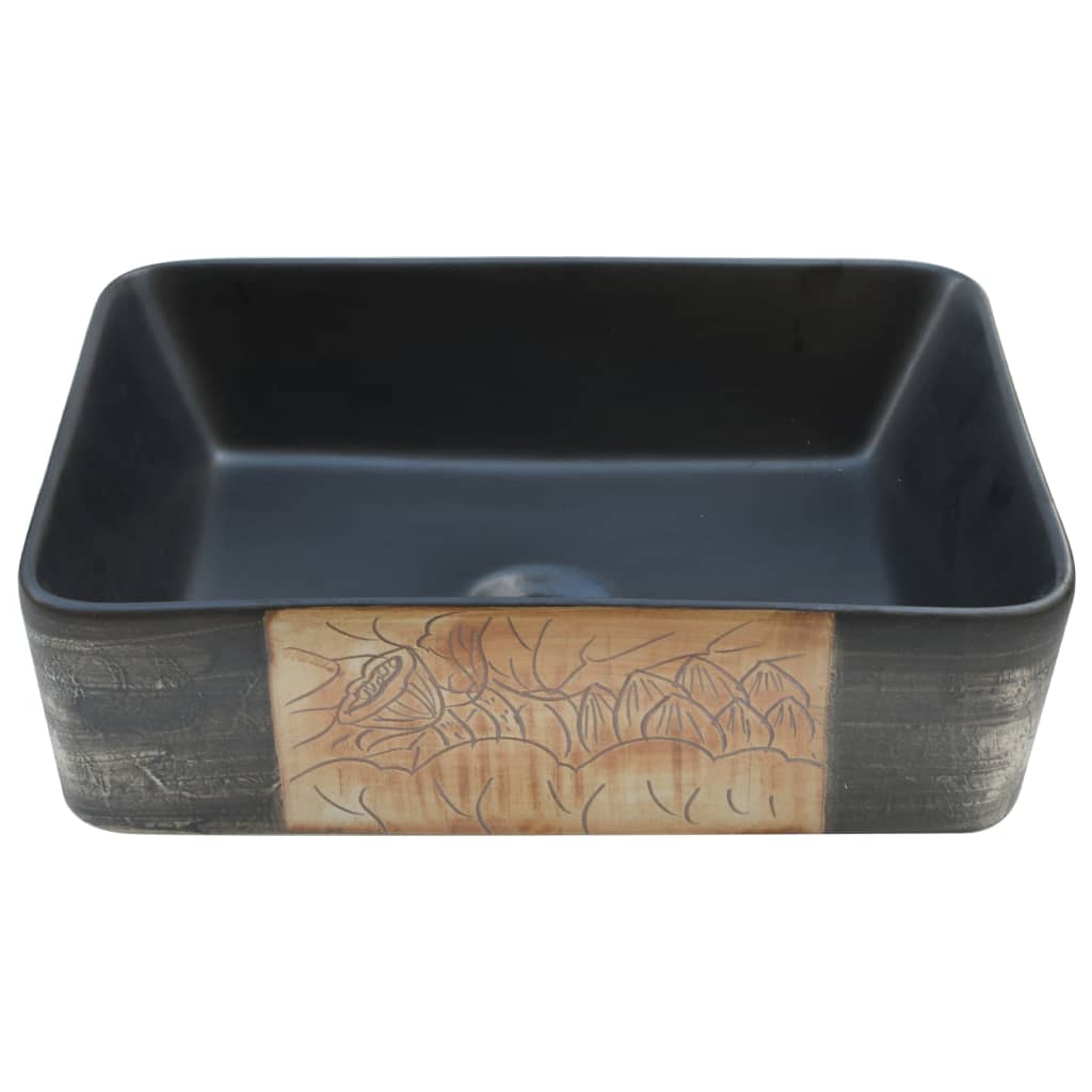 vidaXL Aufsatzwaschbecken Schwarz Braun Rechteck 46x35,5x13cm Keramik