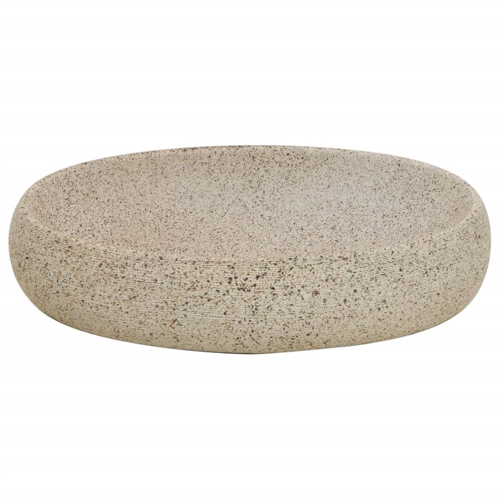 vidaXL Aufsatzwaschbecken Sandfarben Oval 59x40x15 cm Keramik