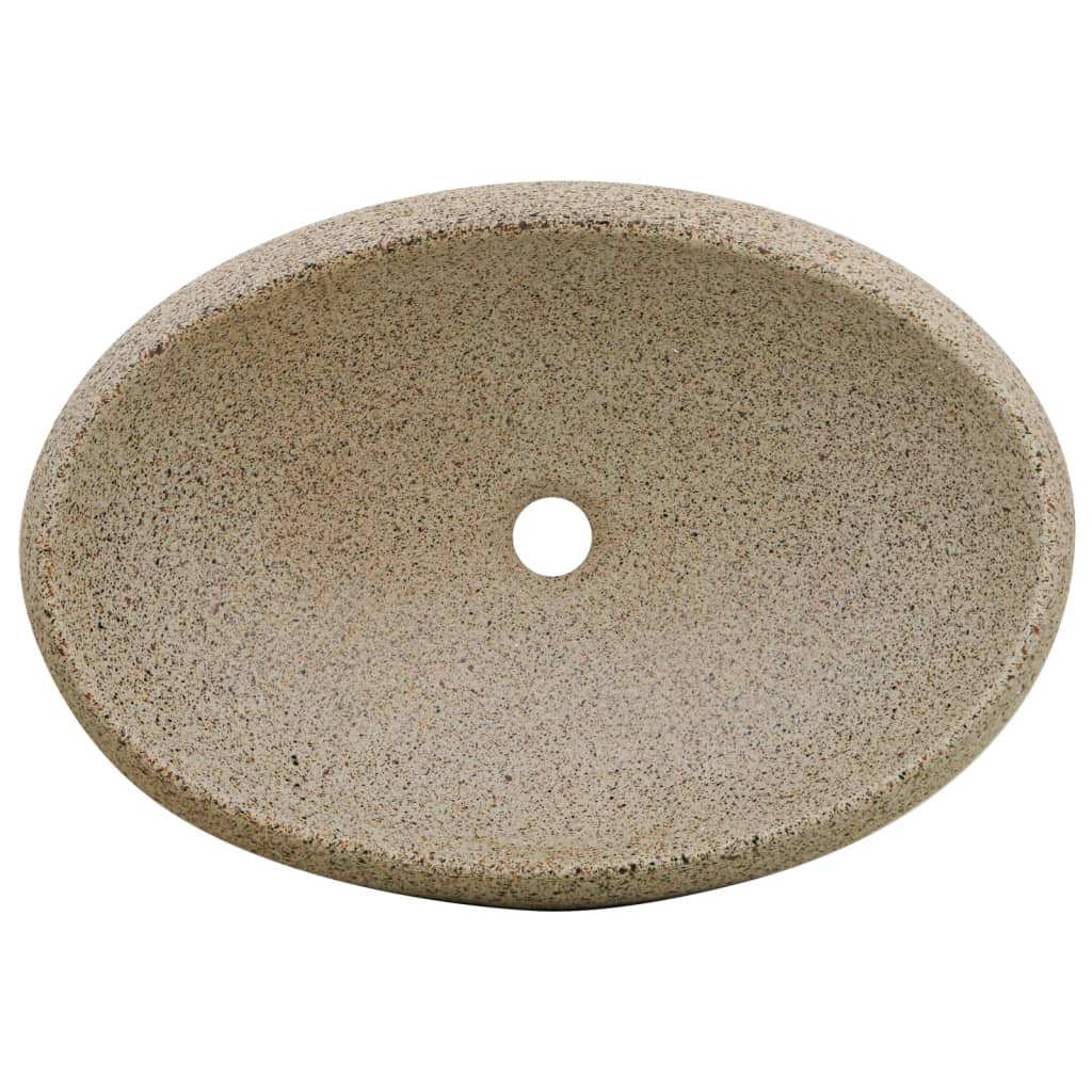 vidaXL Aufsatzwaschbecken Sandfarben Oval 59x40x15 cm Keramik