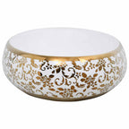vidaXL Aufsatzwaschbecken Weiß und Golden Oval 59x40x15 cm Keramik