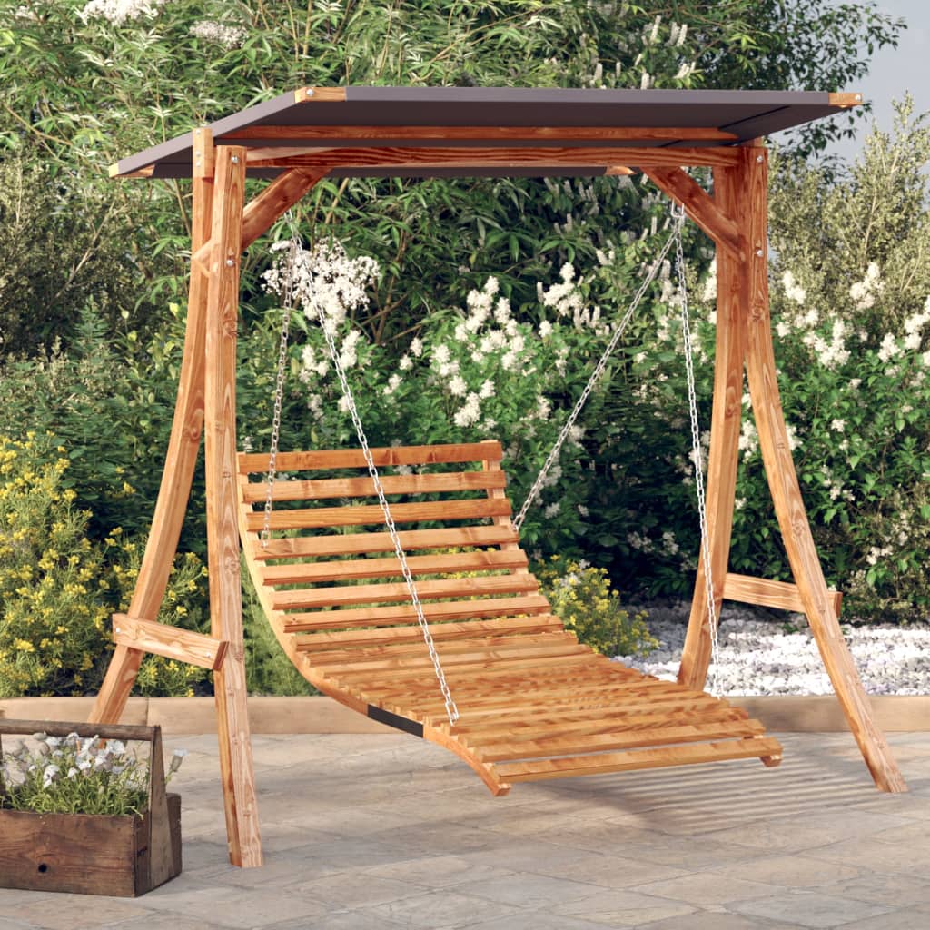 vidaXL Hollywoodschaukel mit Dach Massivholz Fichte mit Teak-Finish