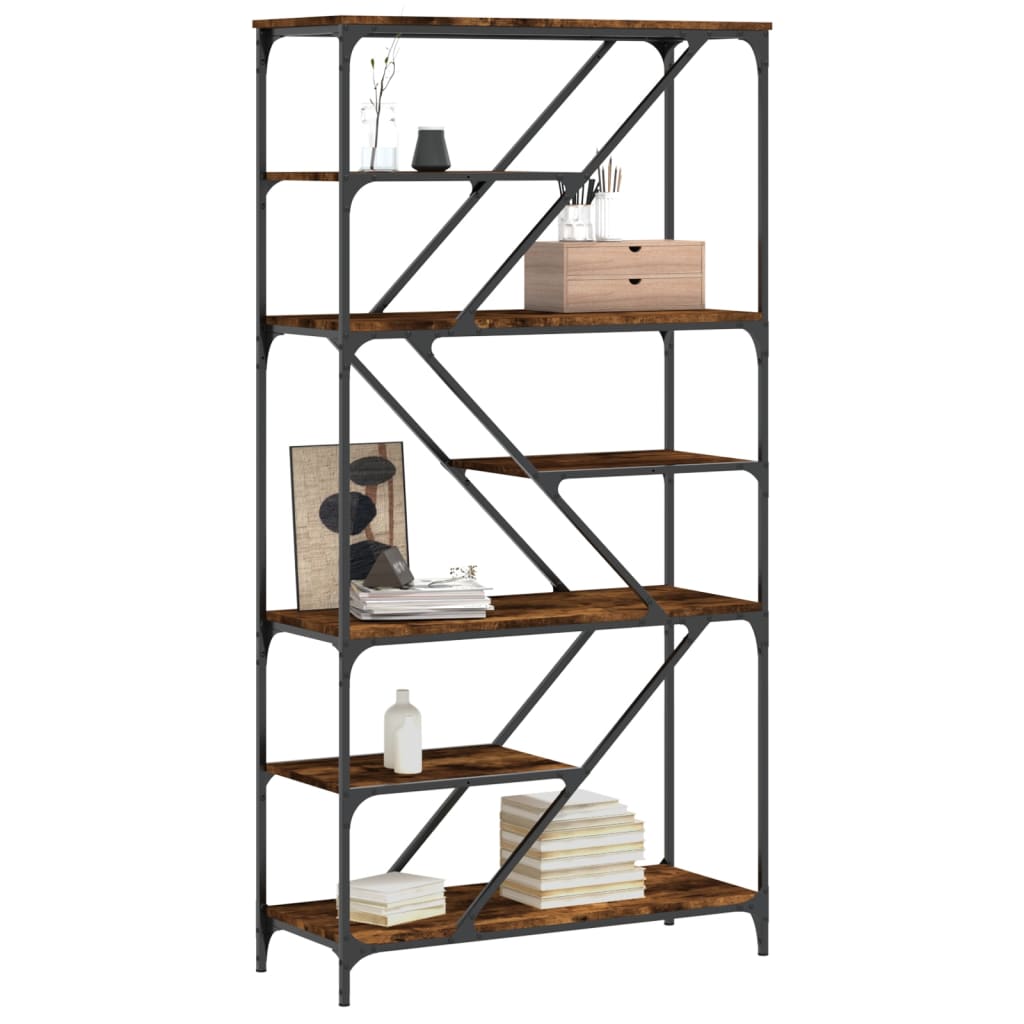vidaXL Bücherregal Räuchereiche 91x36x176 cm Holzwerkstoff und Stahl