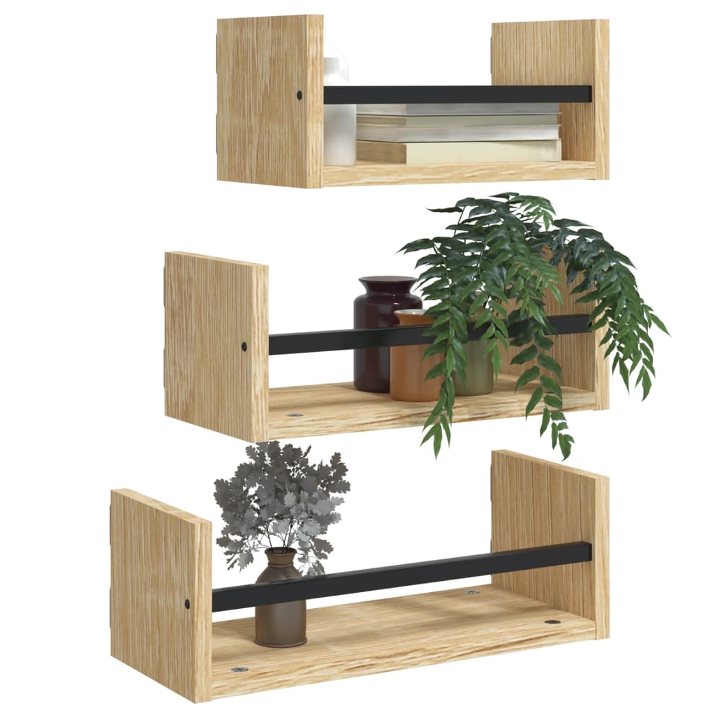 vidaXL 3-teiliges Wandregal-Set mit Stangen Sonoma-Eiche Holzwerkstoff