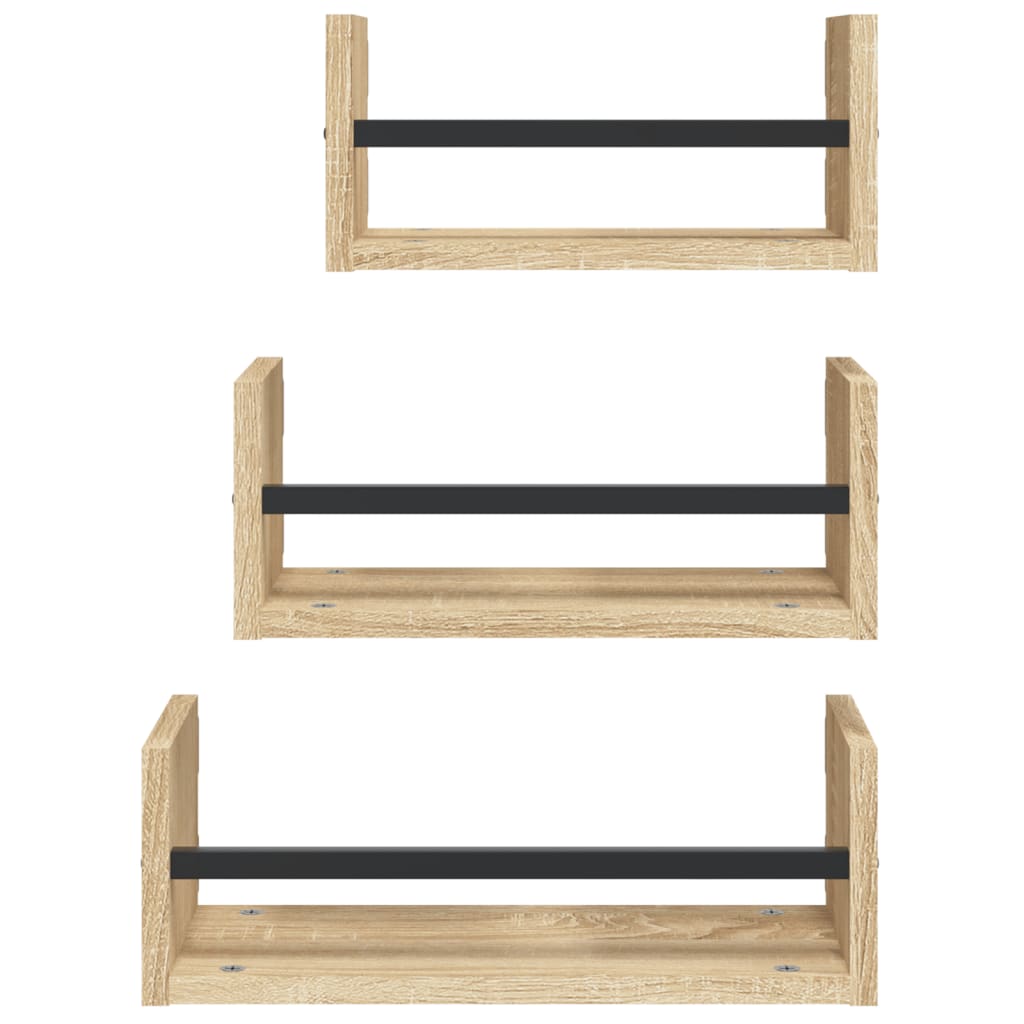 vidaXL 3-teiliges Wandregal-Set mit Stangen Sonoma-Eiche Holzwerkstoff