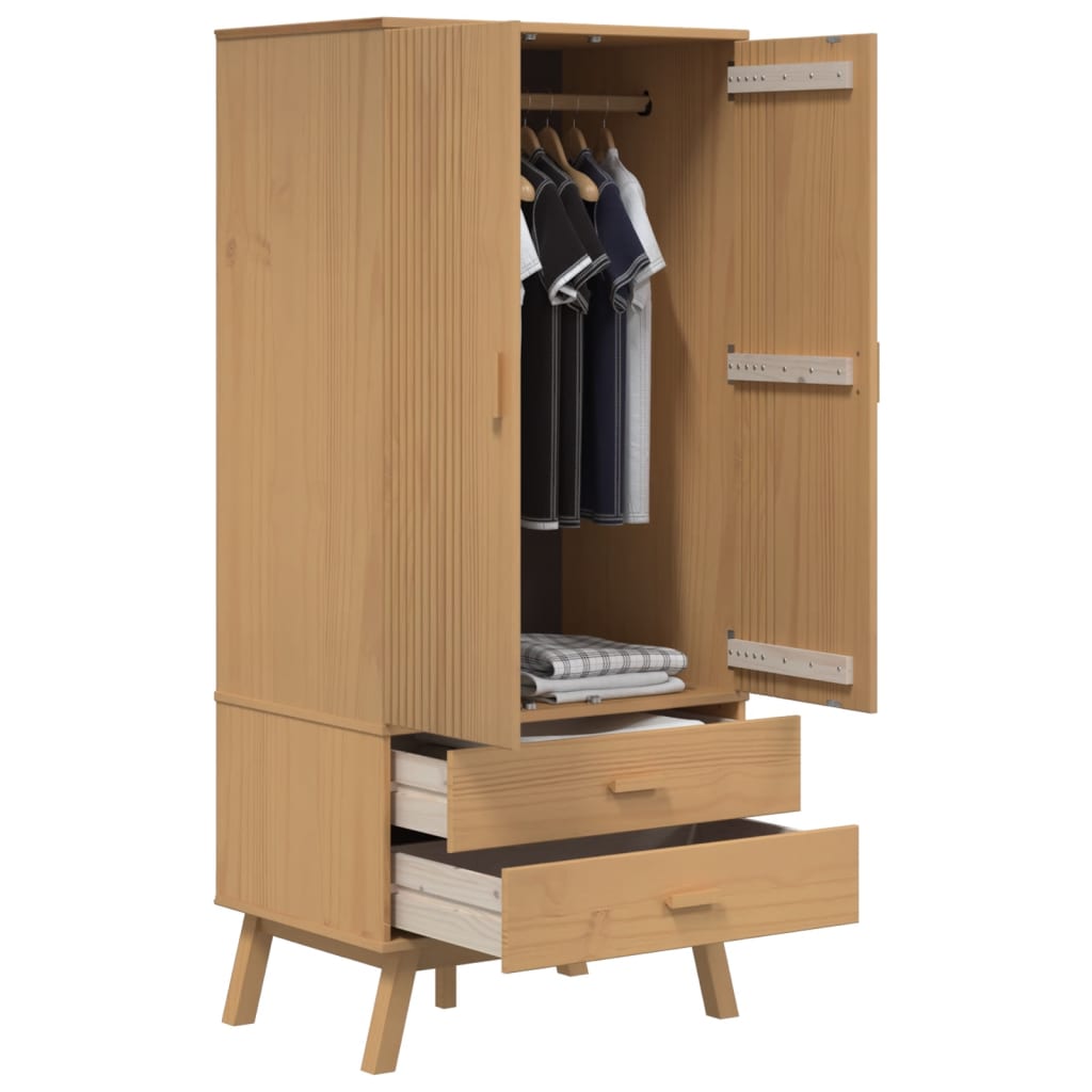 vidaXL Kleiderschrank OLDEN Braun 76,5x53x172 cm Massivholz Kiefer
