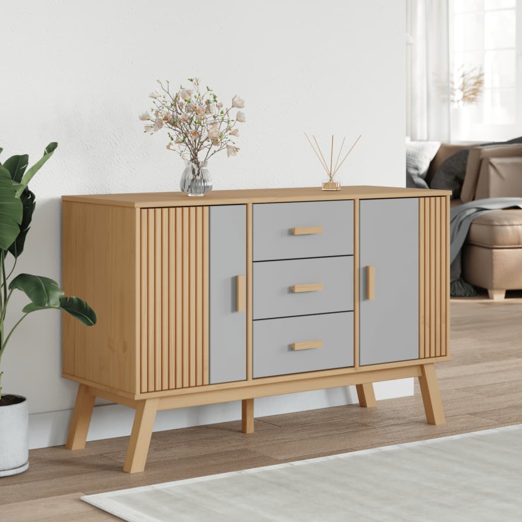 vidaXL Sideboard OLDEN Grau und Braun 114x43x73,5 cm Massivholz Kiefer