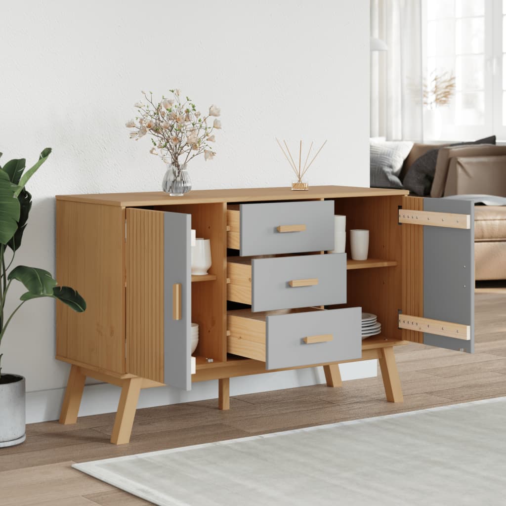 vidaXL Sideboard OLDEN Grau und Braun 114x43x73,5 cm Massivholz Kiefer