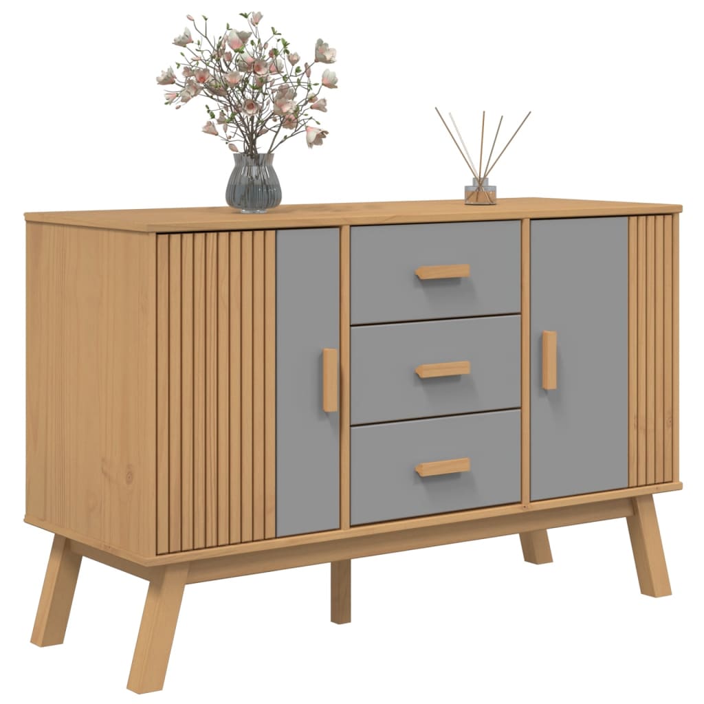vidaXL Sideboard OLDEN Grau und Braun 114x43x73,5 cm Massivholz Kiefer