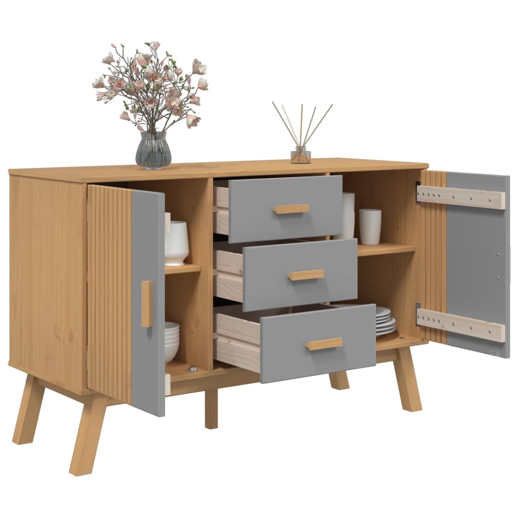 vidaXL Sideboard OLDEN Grau und Braun 114x43x73,5 cm Massivholz Kiefer