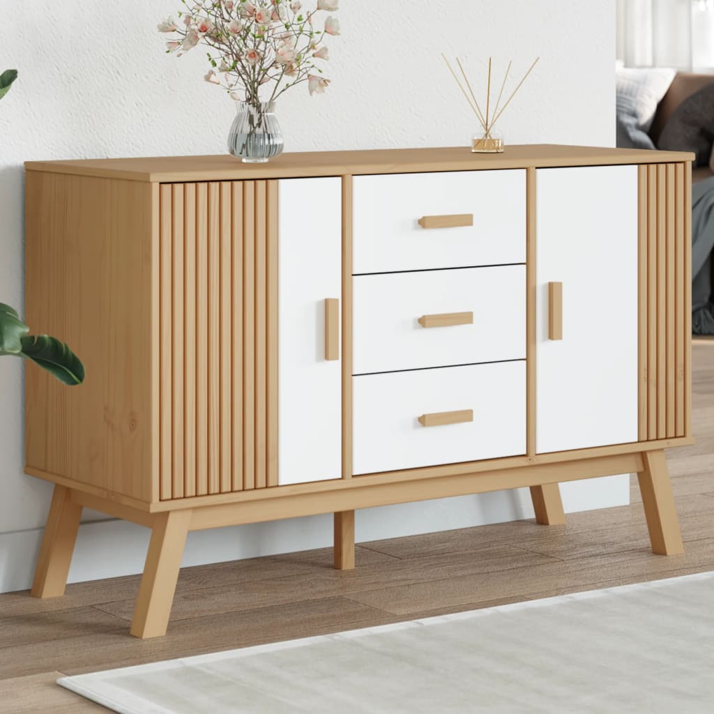vidaXL Sideboard OLDEN Grau und Braun 114x43x73,5 cm Massivholz Kiefer
