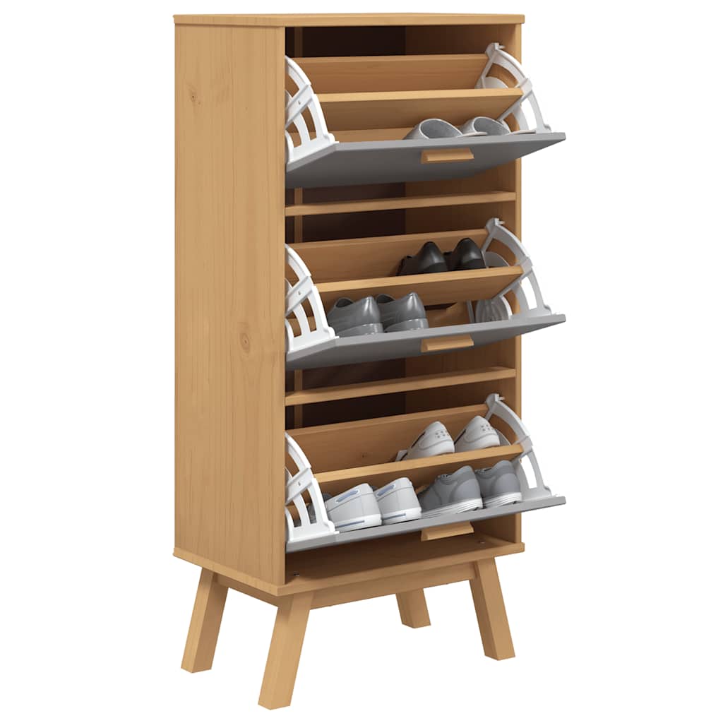 vidaXL Schuhschrank OLDEN Grau und Braun 55x35x120cm Massivholz Kiefer
