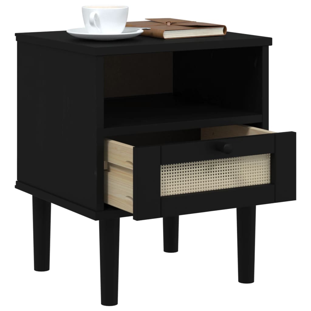 vidaXL Nachttisch SENJA Rattan-Look Schwarz 40x35x48 Massivholz Kiefer