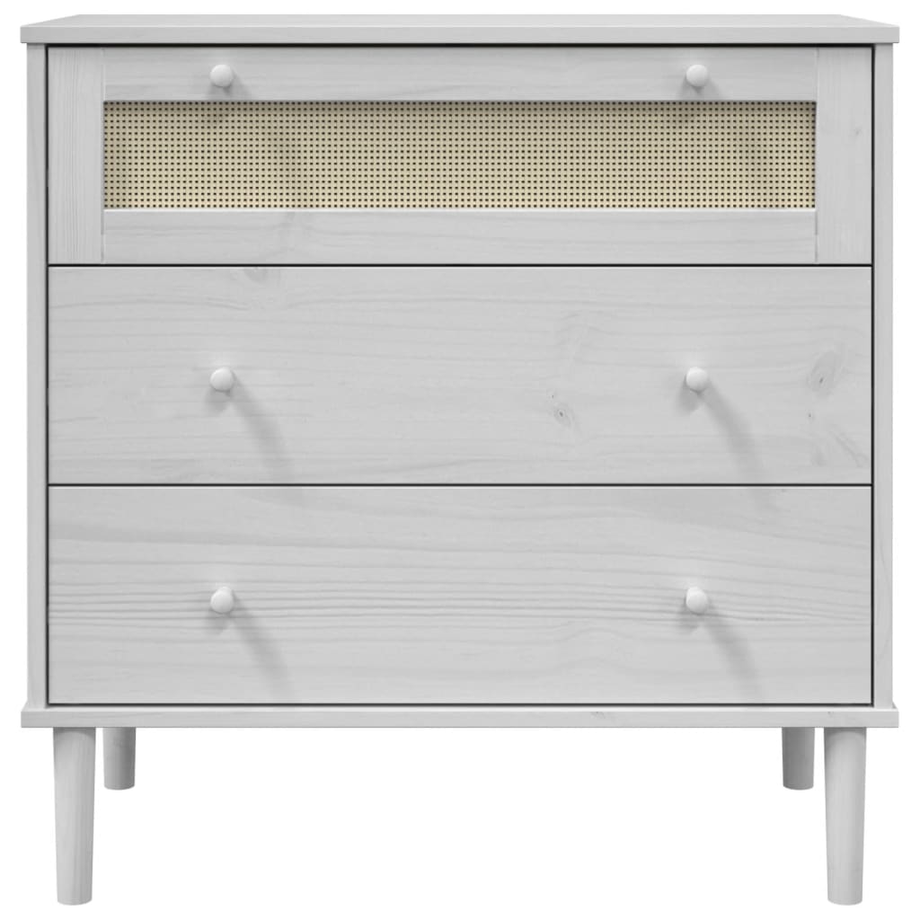 vidaXL Schubladenkommode SENJA Rattan-Look Weiß 80x40x80 Kiefernholz