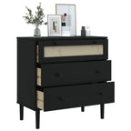 vidaXL Schubladenkommode SENJA Rattan-Look Schwarz 80x40x80 Kieferholz