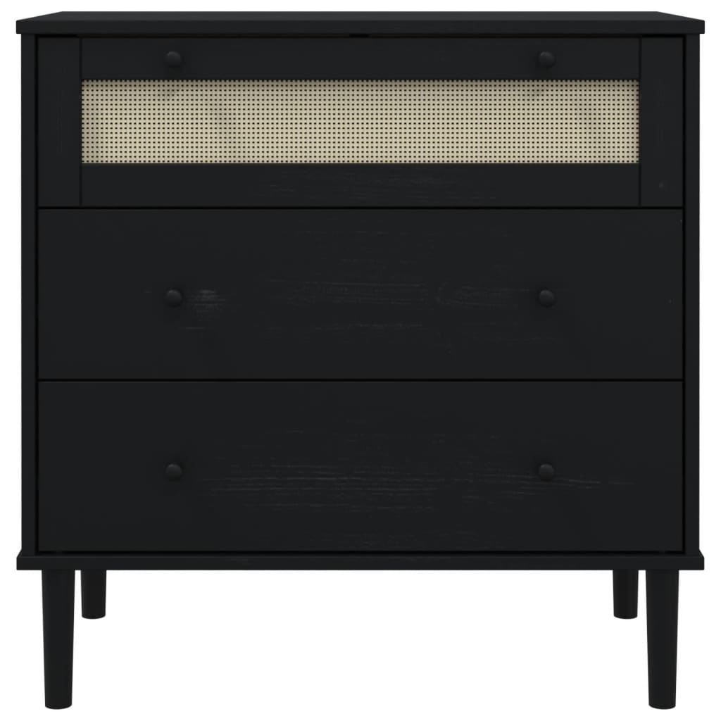 vidaXL Schubladenkommode SENJA Rattan-Look Schwarz 80x40x80 Kieferholz