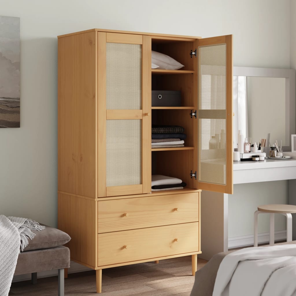 vidaXL Kleiderschrank SENJA Rattan-Optik Braun 90x55x175cm Kiefernholz