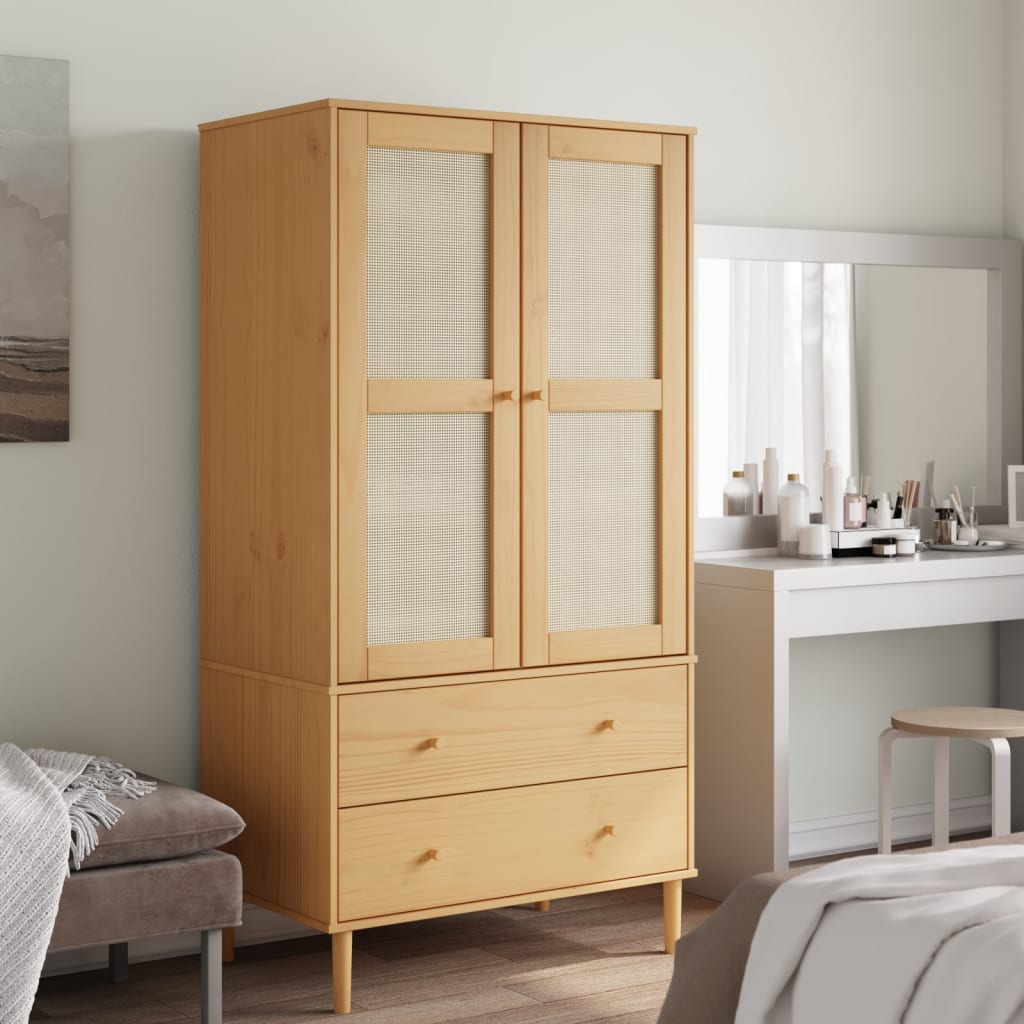 vidaXL Kleiderschrank SENJA Rattan-Optik Braun 90x55x175cm Kiefernholz