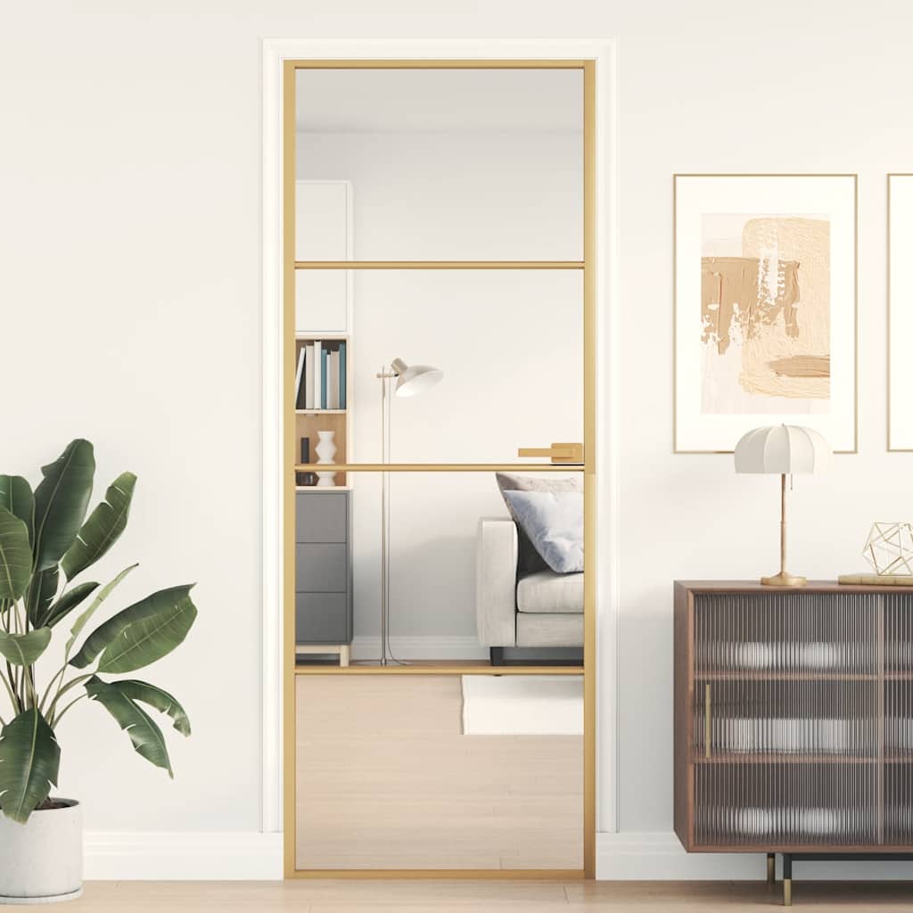 vidaXL Innentür Schlank Golden 76x201,5 cm Hartglas und Aluminium