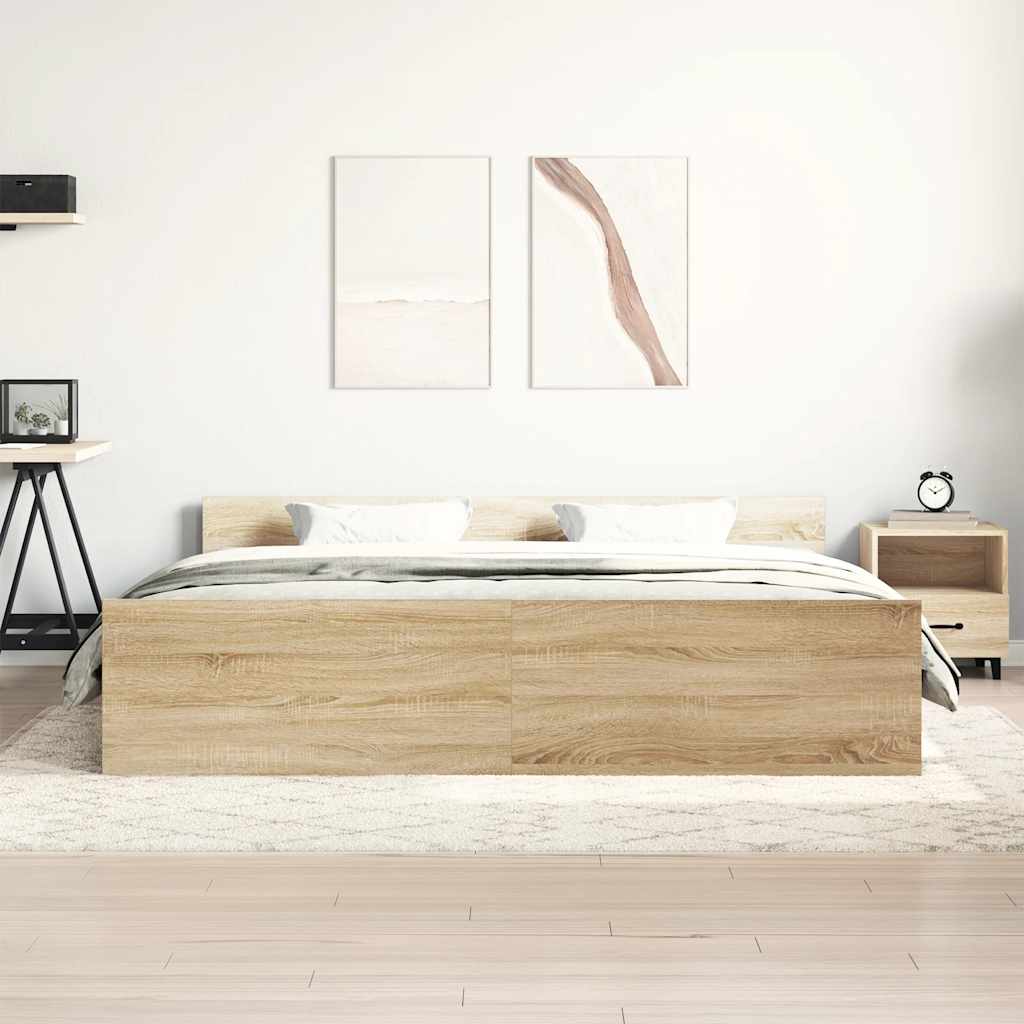 vidaXL Bettgestell mit Kopf- und Fußteil Sonoma-Eiche 200x200 cm