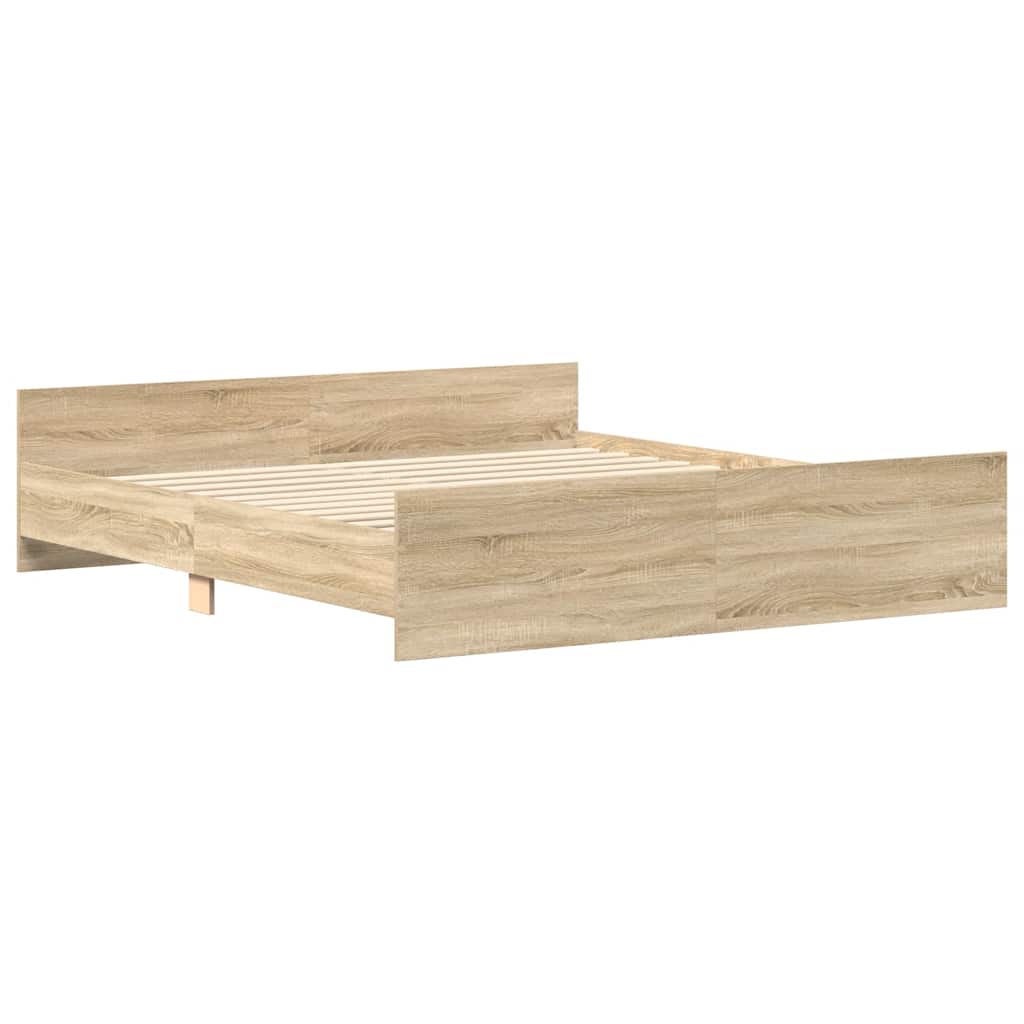 vidaXL Bettgestell mit Kopf- und Fußteil Sonoma-Eiche 200x200 cm