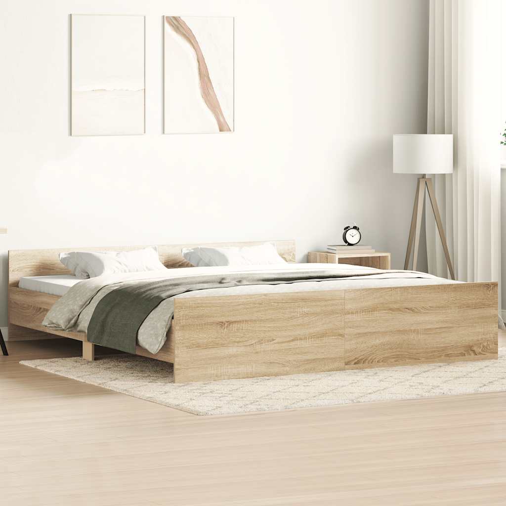 vidaXL Bettgestell mit Kopf- und Fußteil Sonoma-Eiche 200x200 cm