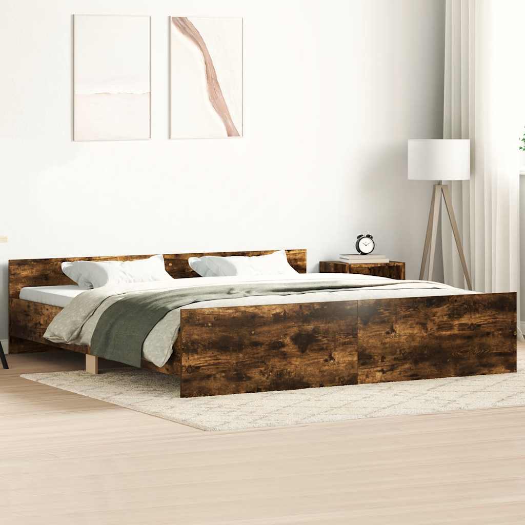 vidaXL Bettgestell mit Kopf- und Fußteil Räuchereiche 200x200 cm
