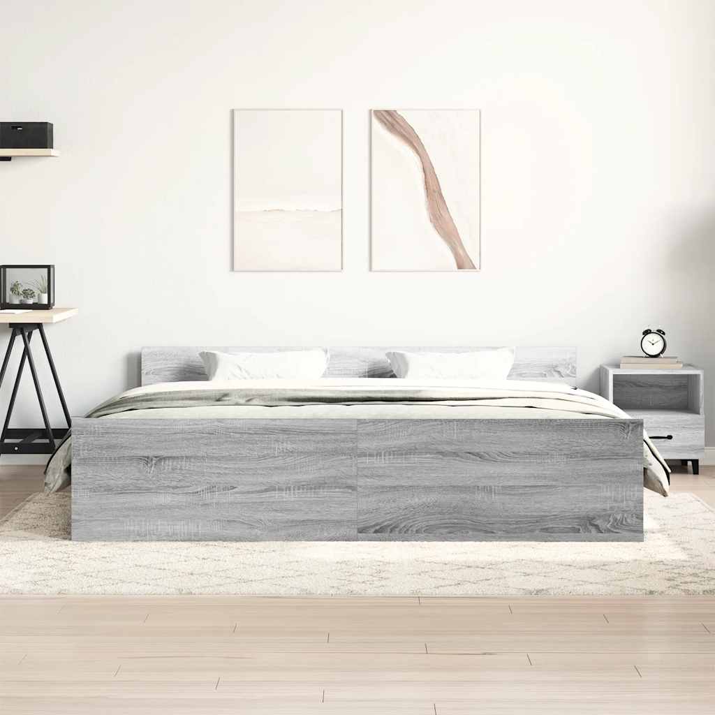 vidaXL Bettgestell mit Kopf- und Fußteil Grau Sonoma 200x200 cm