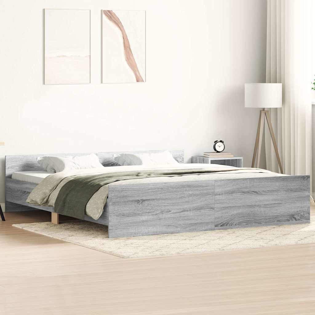 vidaXL Bettgestell mit Kopf- und Fußteil Grau Sonoma 200x200 cm