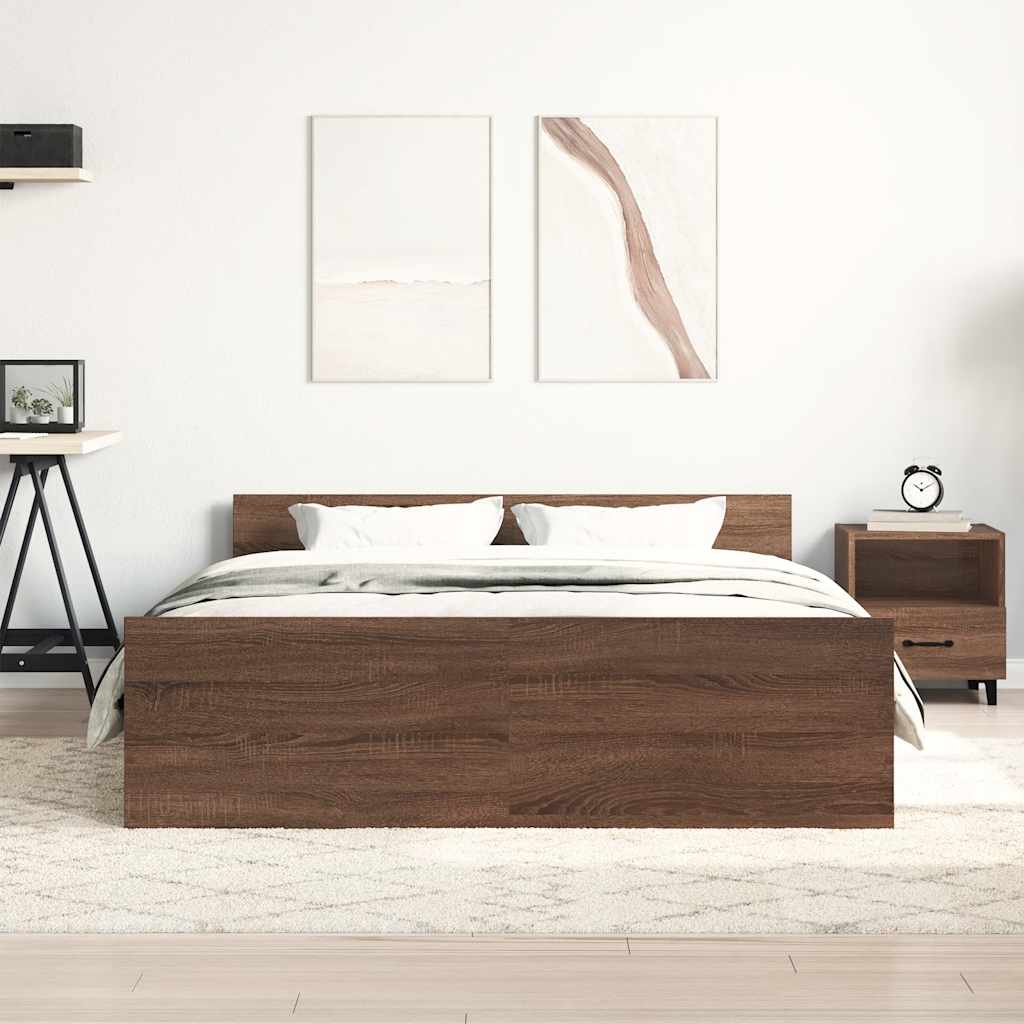 vidaXL Bettgestell mit Kopf- und Fußteil Braun Eiche 140x200 cm