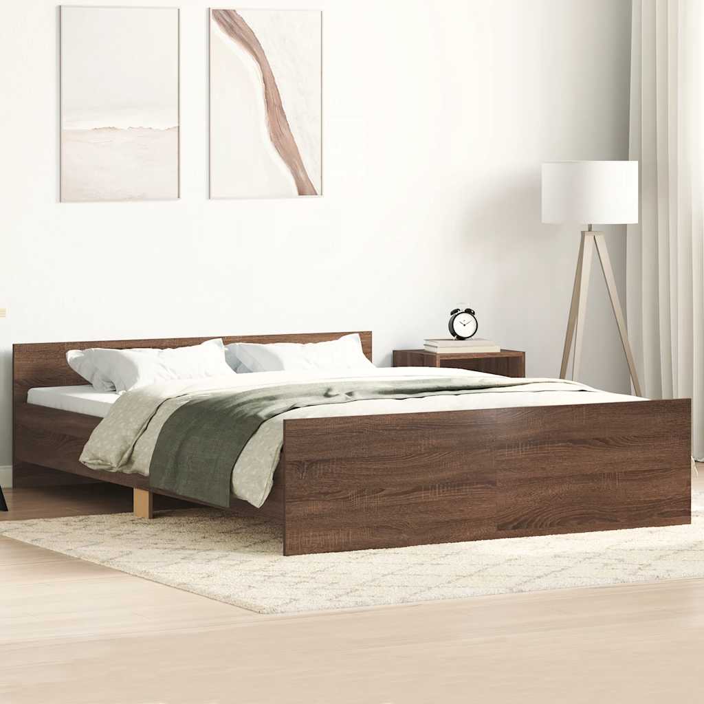 vidaXL Bettgestell mit Kopf- und Fußteil Braun Eiche 140x200 cm