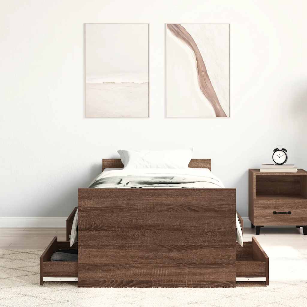vidaXL Bettgestell mit Kopf- und Fußteil Braun Eichen-Optik 100x200 cm