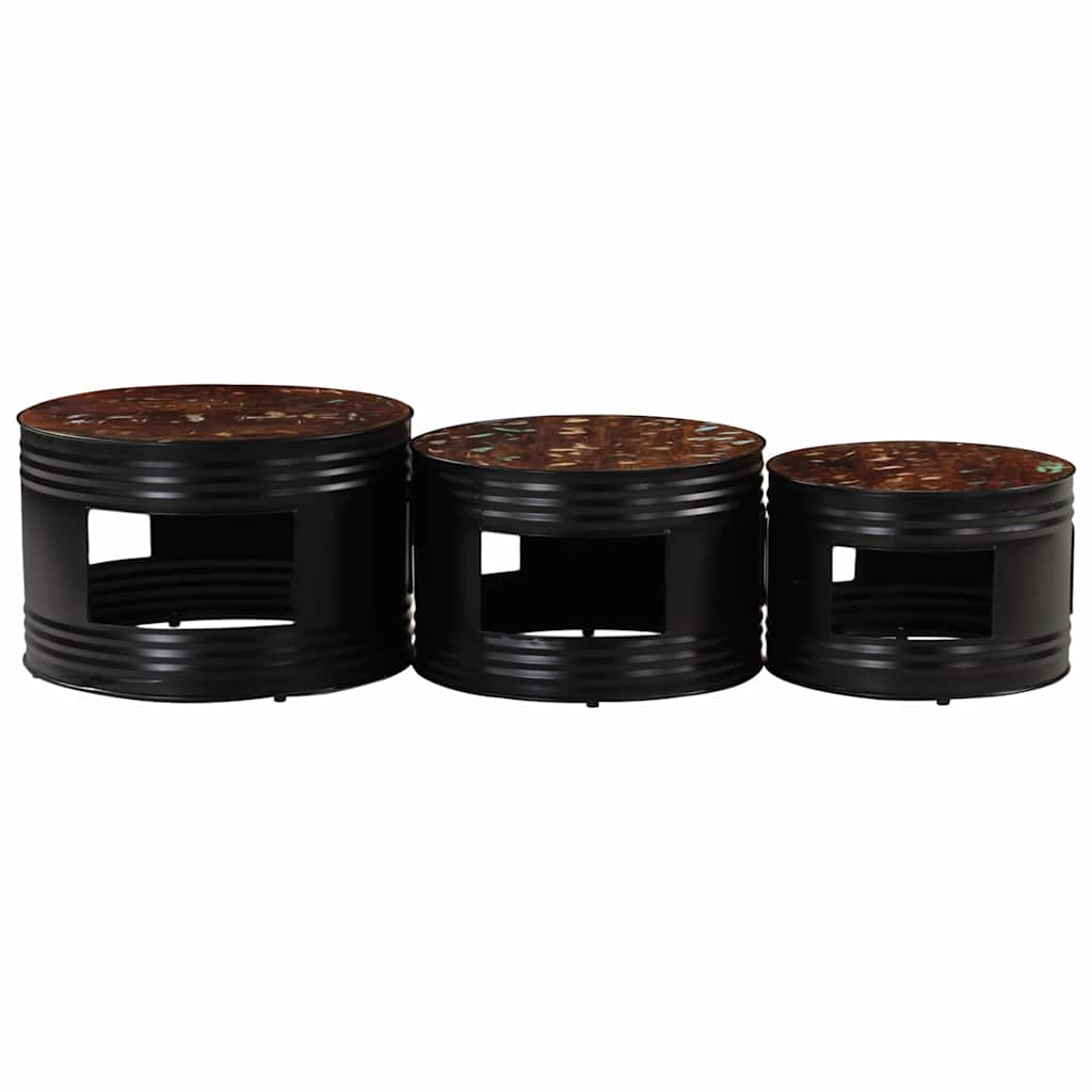vidaXL Beistelltische Fass-Design 3 Stk. Massives Altholz