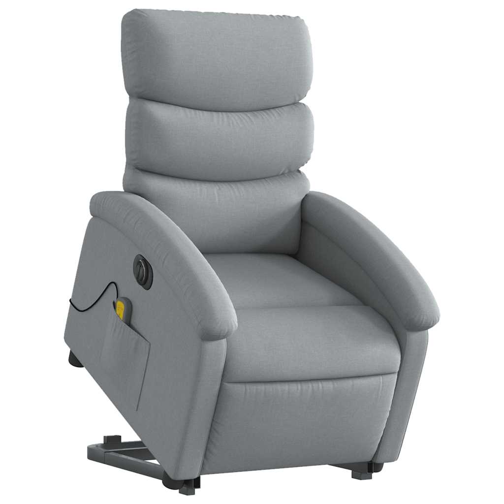 vidaXL Elektrischer Massagesessel mit Aufstehhilfe Hellgrau Stoff