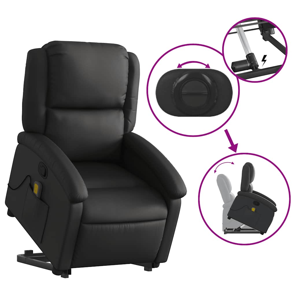 vidaXL Massagesessel mit Aufstehhilfe Schwarz Echtleder