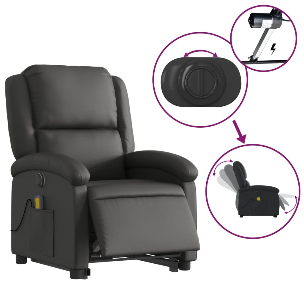vidaXL Massagesessel mit Aufstehhilfe Elektrisch Schwarz Echtleder