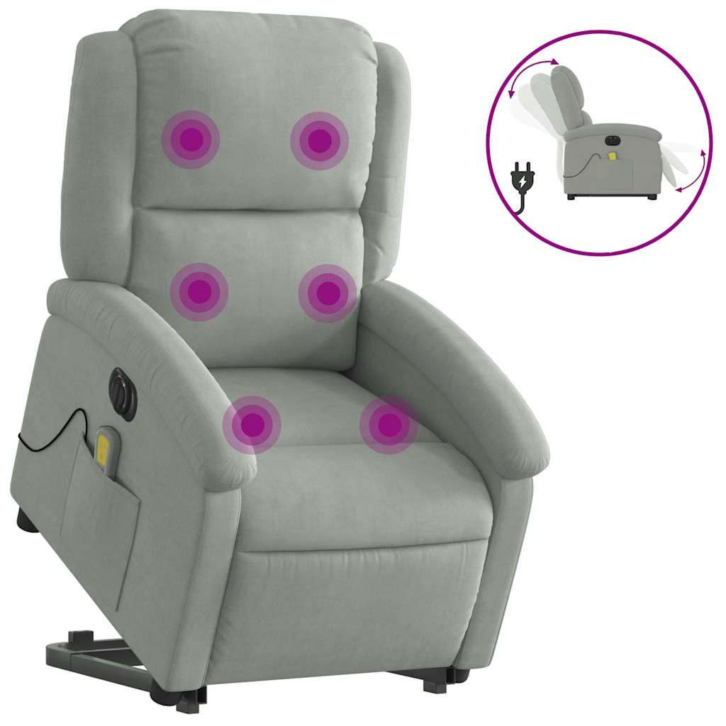 vidaXL Massagesessel mit Aufstehhilfe Elektrisch Hellgrau Samt