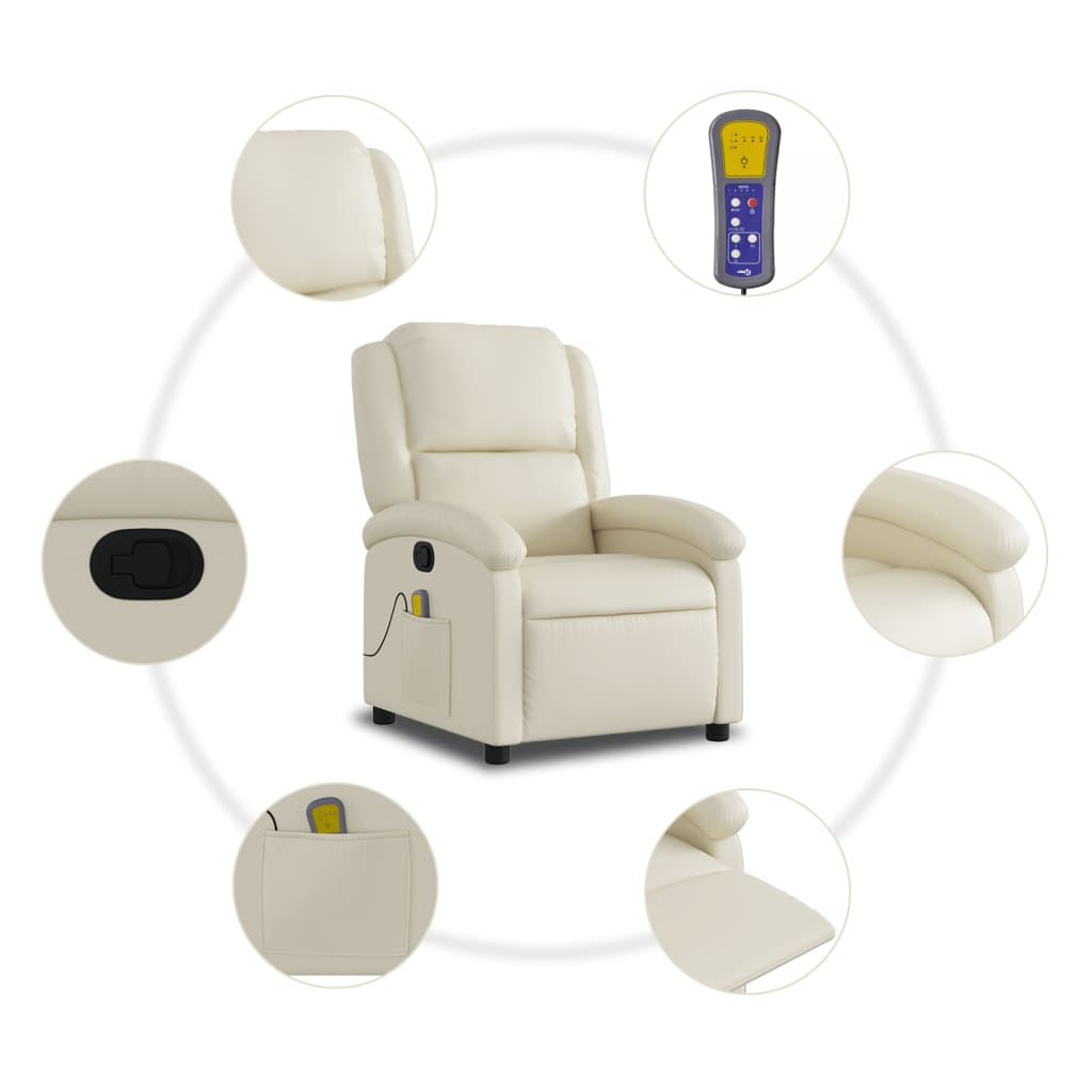 vidaXL Massagesessel mit Relaxfunktion, Kunstleder, Creme