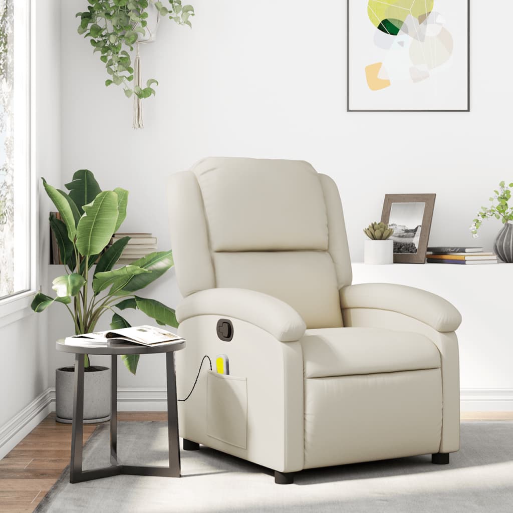 vidaXL Massagesessel mit Relaxfunktion, Kunstleder, Creme