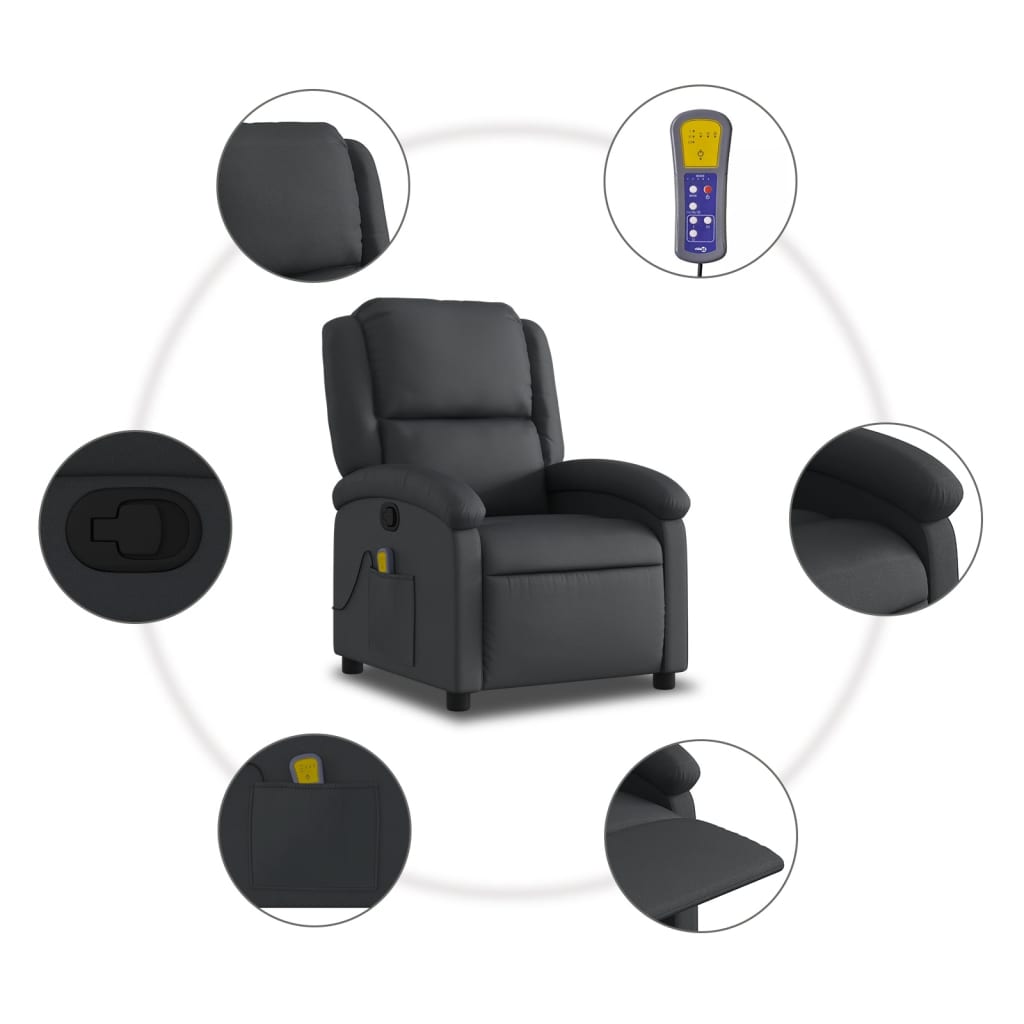 vidaXL Massagesessel Relaxsessel Echtleder Schwarz