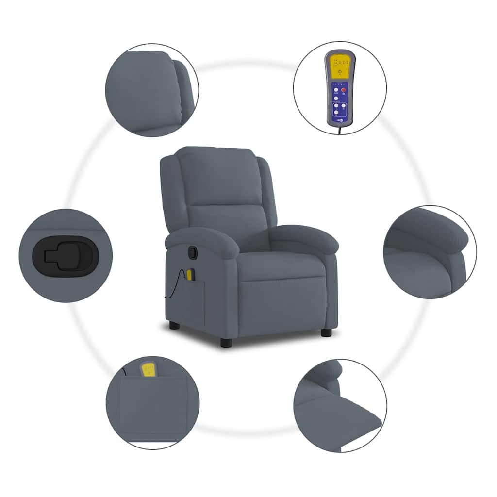 vidaXL Massage-Relaxsessel, dunkelgrauer Samt